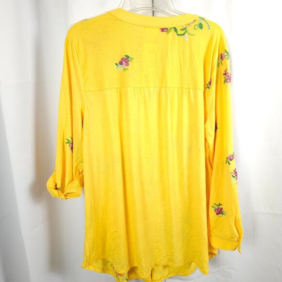 NWT‎ Anthropologie Fig and Flower Womens 2X Yellow Floral Embroidered Tunic - Picture 4 of 8